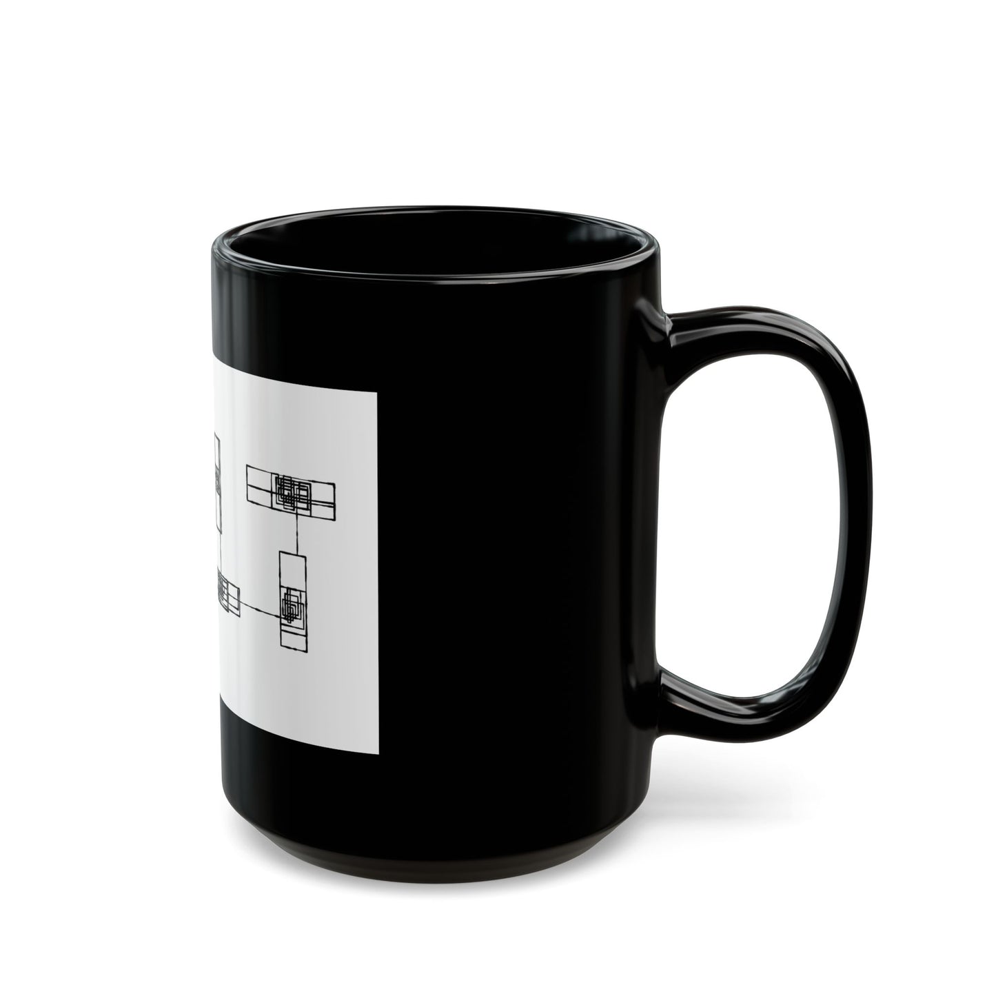 Black Ceramic Mug with Minimalist Geometric Blueprint Design — Modern Architectural Coffee mug(11oz, 15oz)