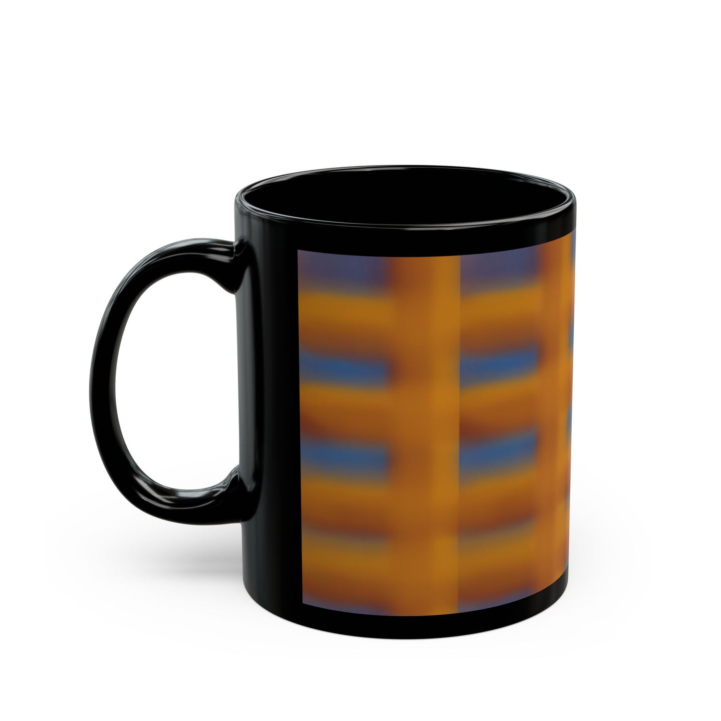 Black Ceramic Mug with Abstract Orange & Blue Grid Pattern (11oz & 15oz)