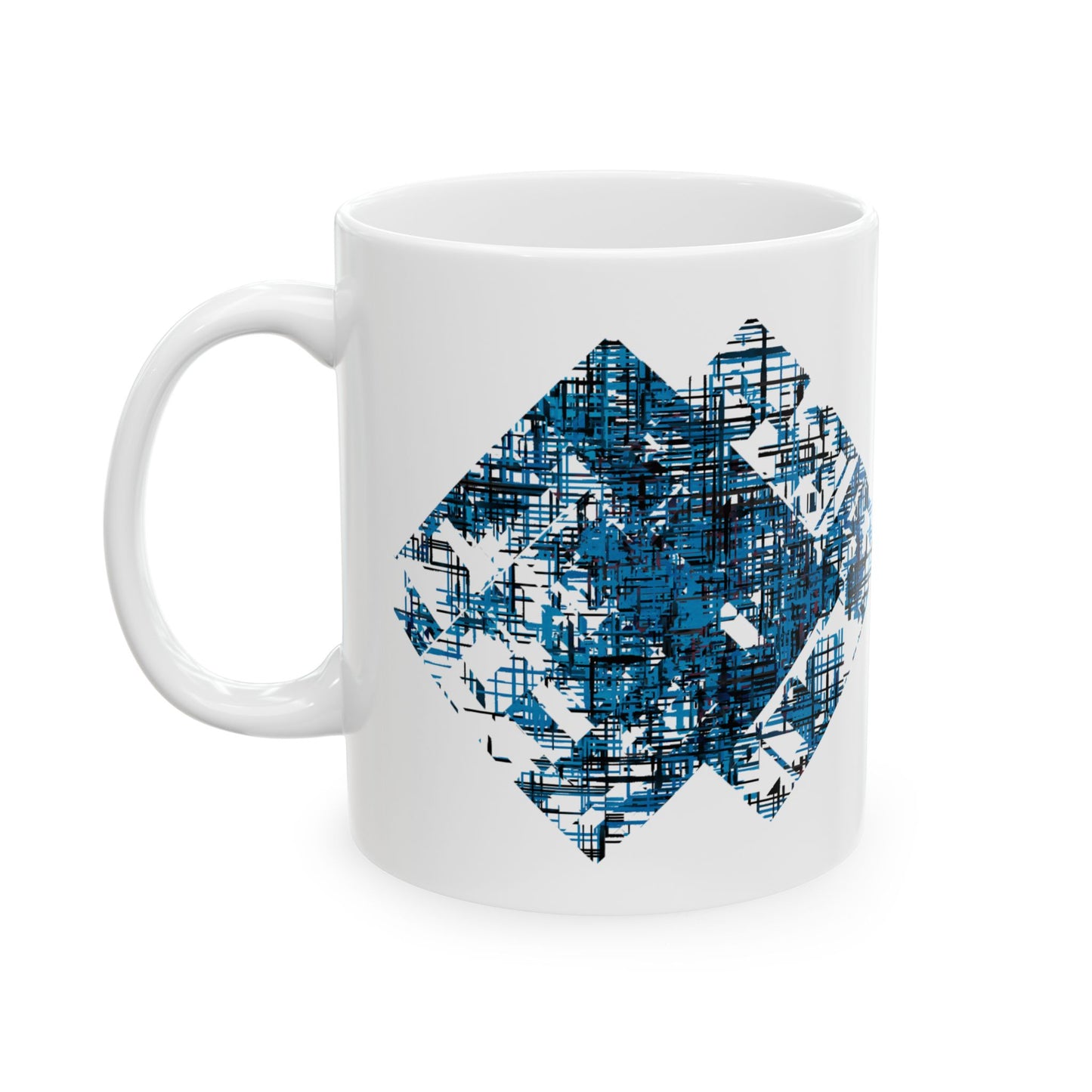 Abstract Blue Cross Ceramic Mug — Modern Geometric Coffee Mug (11oz, 15oz)