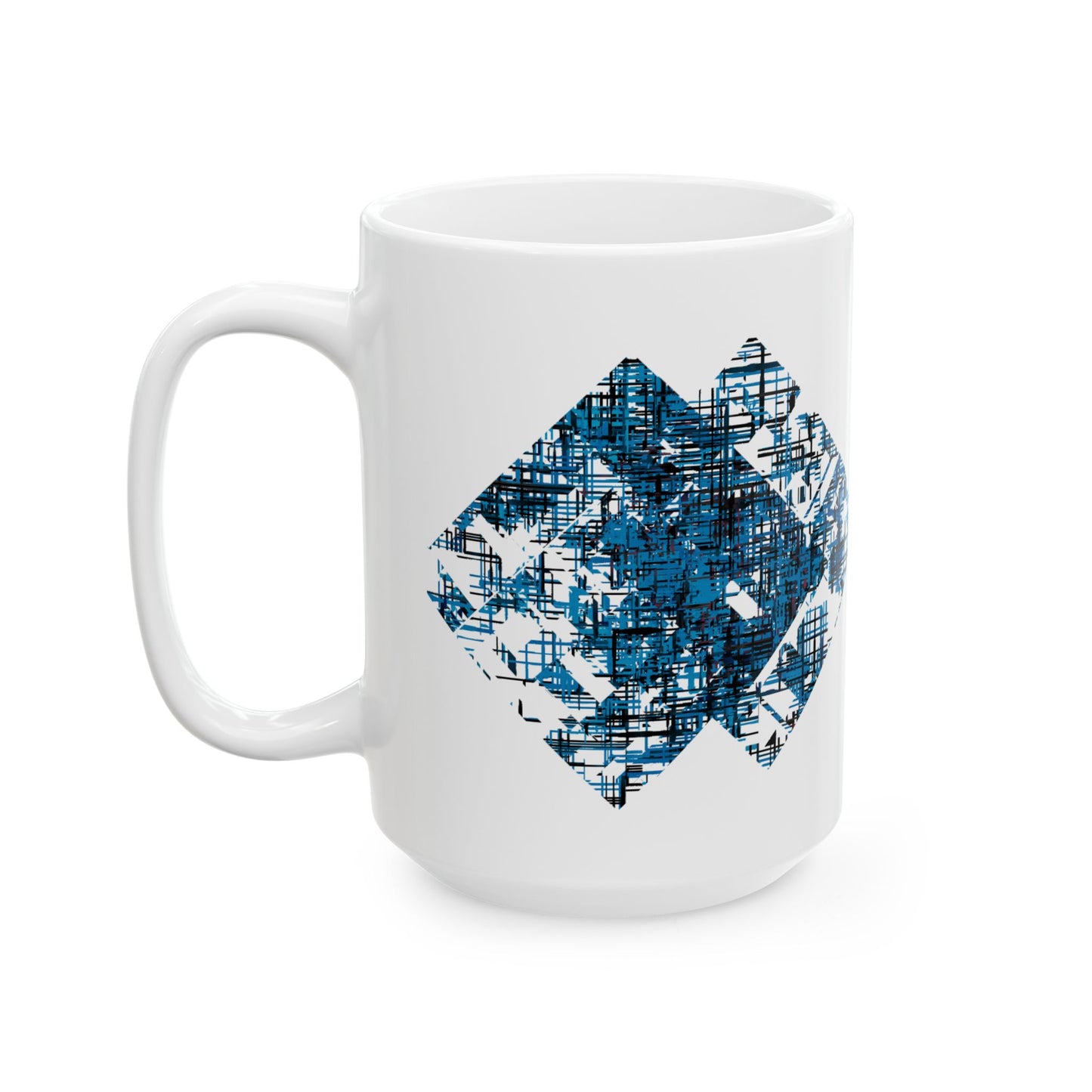 Abstract Blue Cross Ceramic Mug — Modern Geometric Coffee Mug (11oz, 15oz)