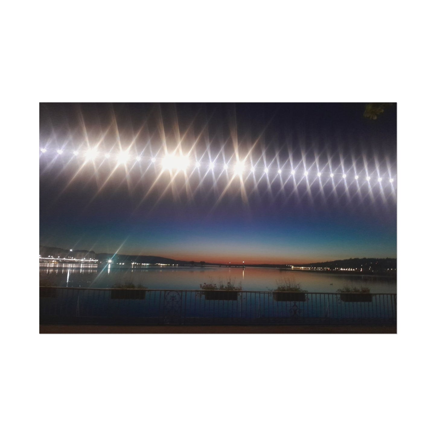 Night Harbor Rolled Poster — Sparkling Light Reflections Over Waterfront