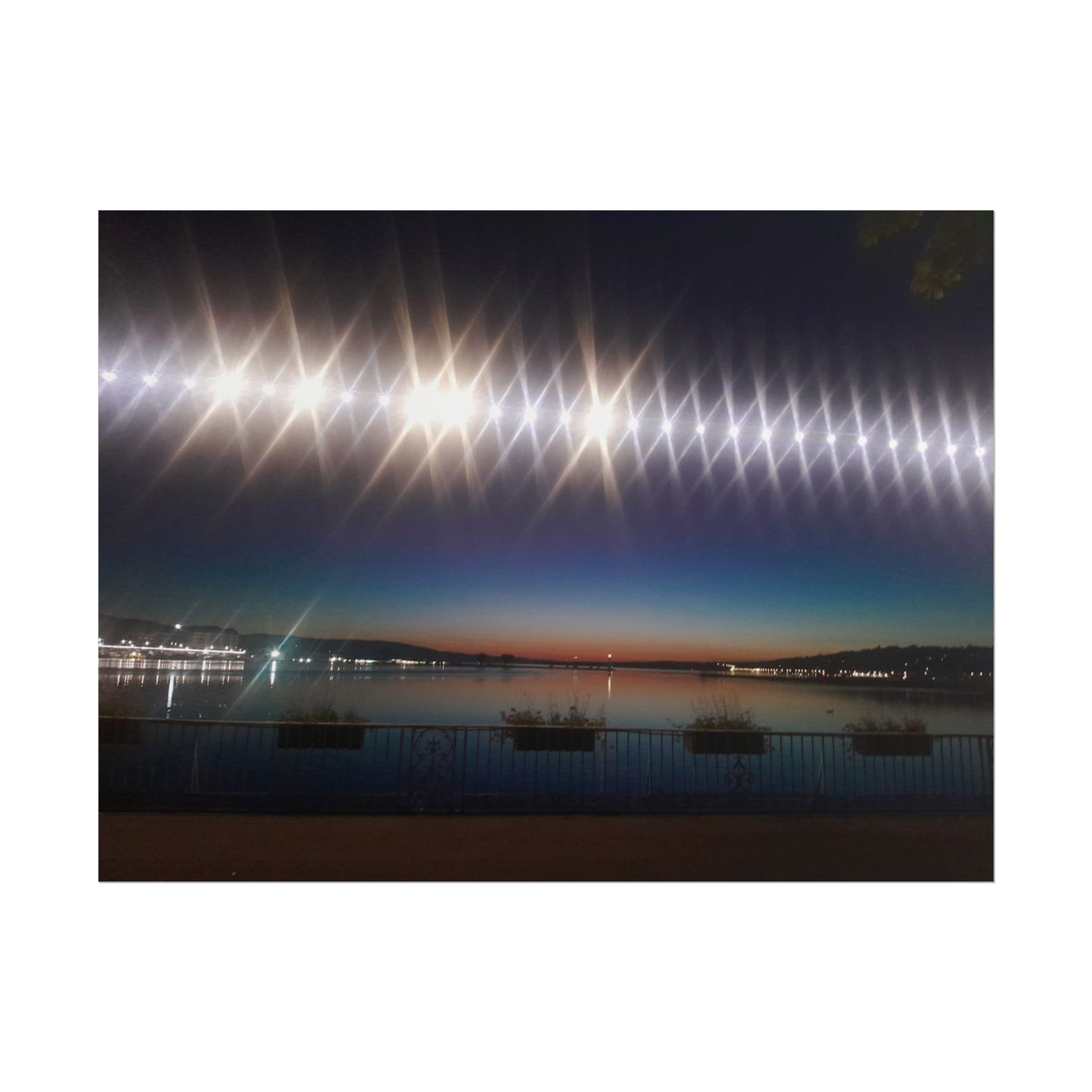 Night Harbor Rolled Poster — Sparkling Light Reflections Over Waterfront