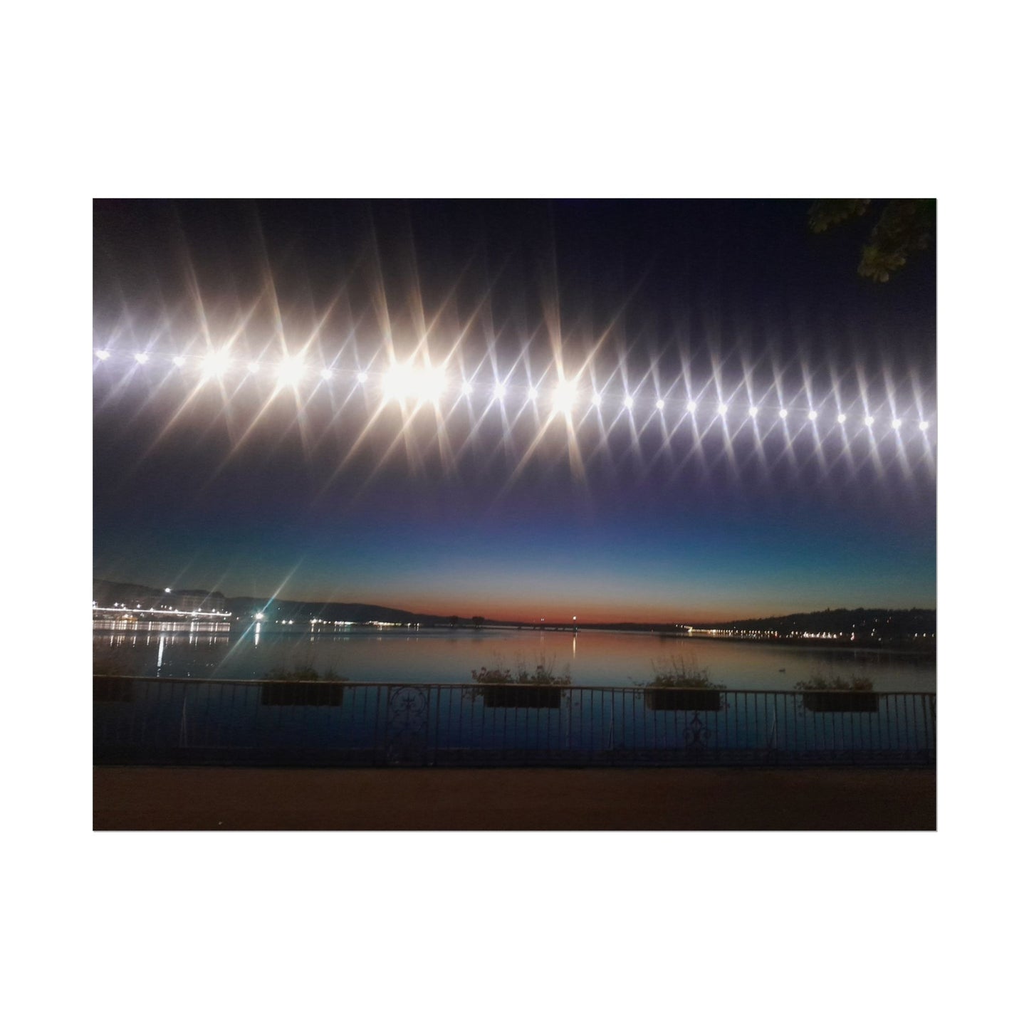 Night Harbor Rolled Poster — Sparkling Light Reflections Over Waterfront