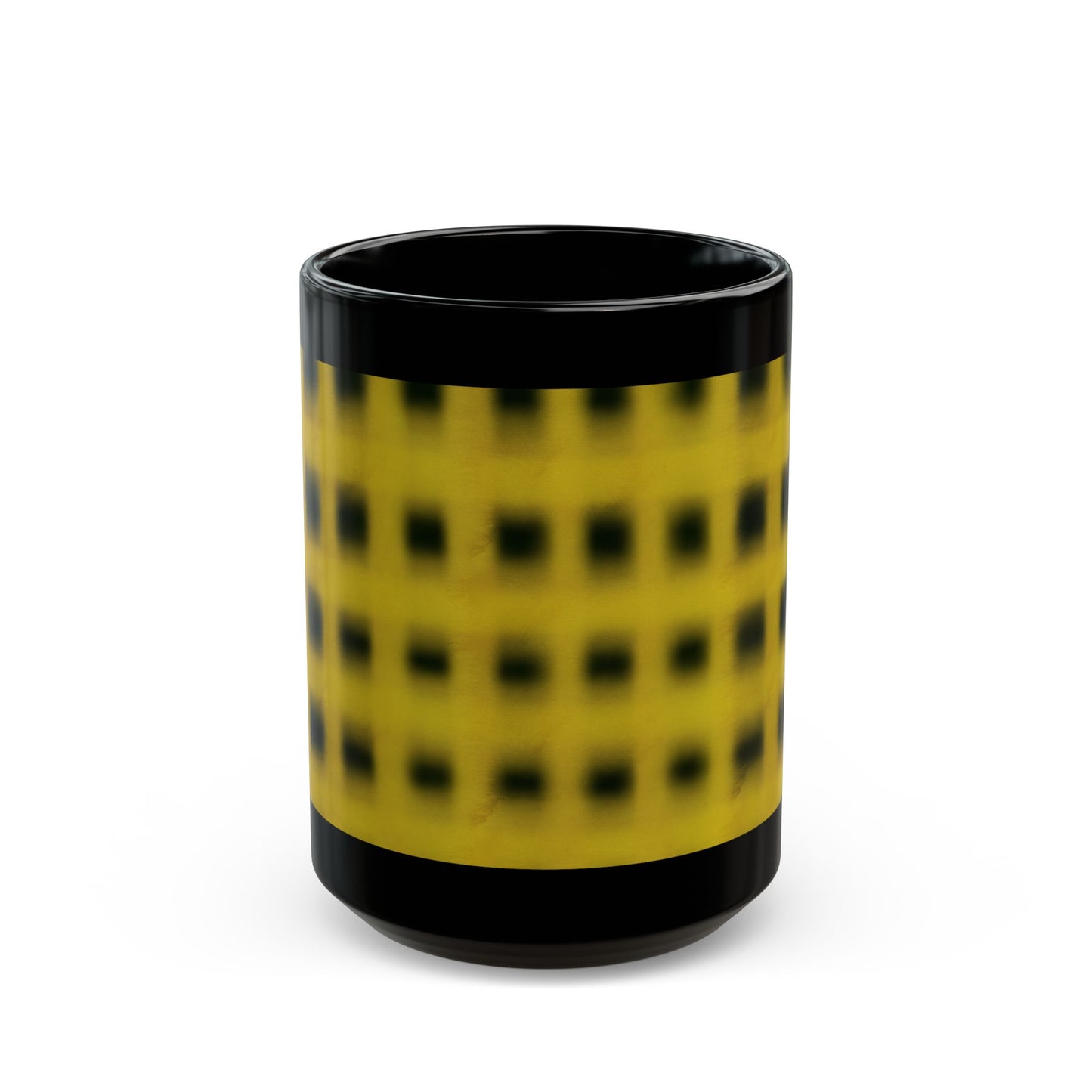 Yellow Grid Pattern Black Mug – Modern Geometric 11oz & 15oz