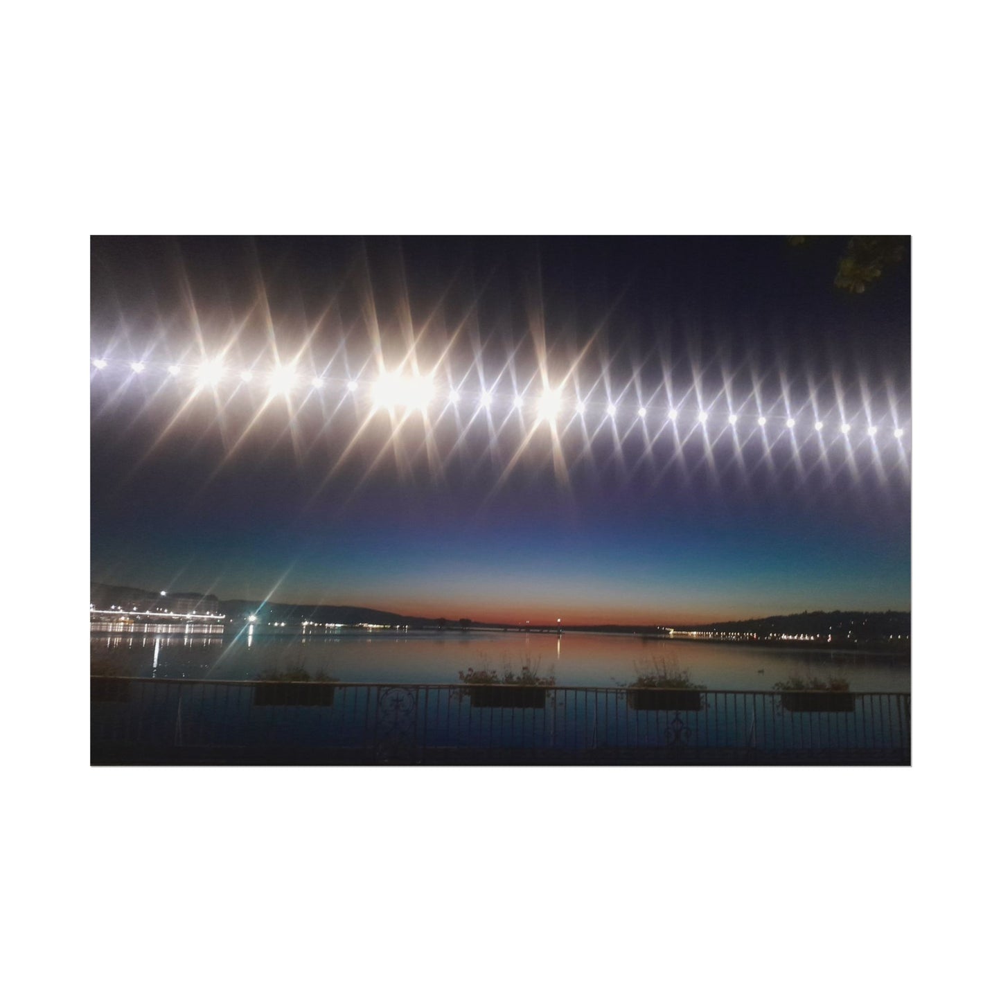 Night Harbor Rolled Poster — Sparkling Light Reflections Over Waterfront