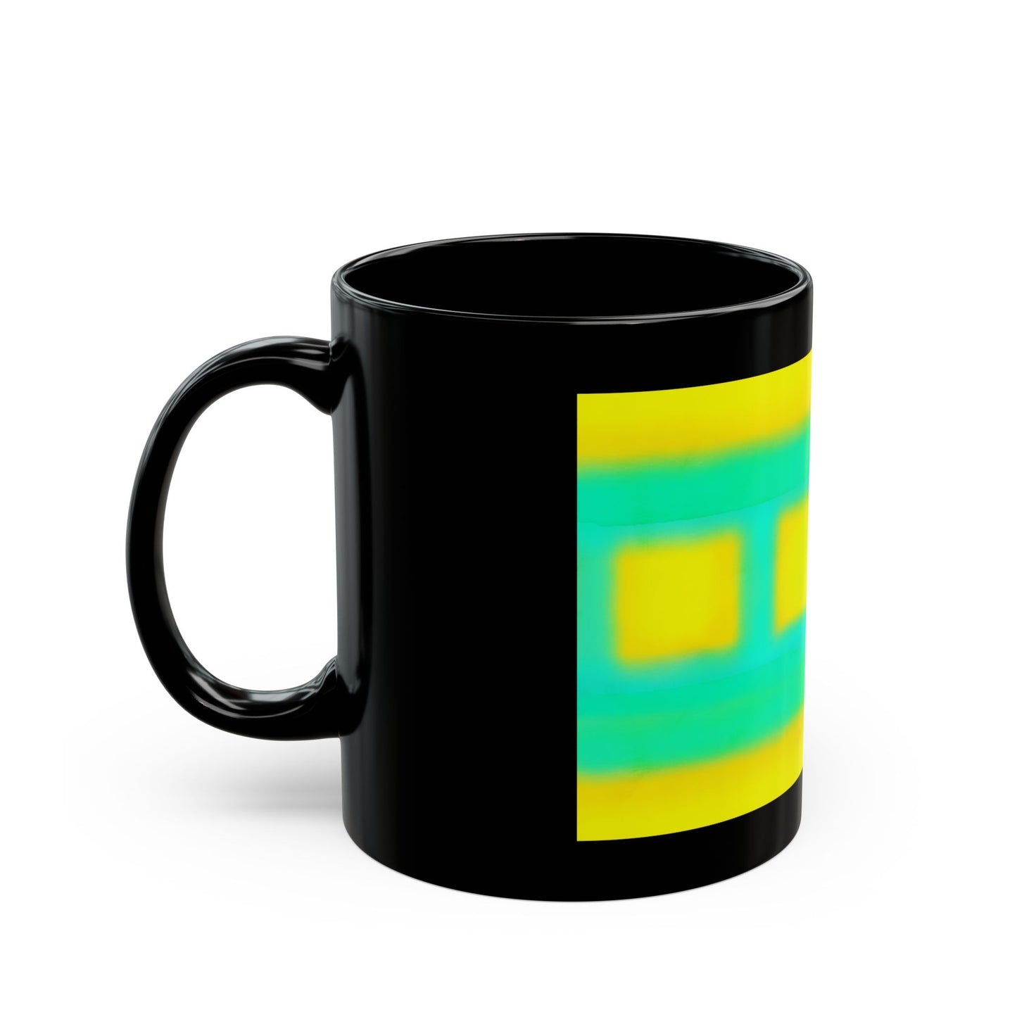 Abstract Neon Stripe Mug — Bright Yellow & Teal Geometric Coffee Cup