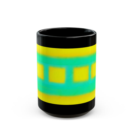 Abstract Neon Stripe Mug — Bright Yellow & Teal Geometric Coffee Cup