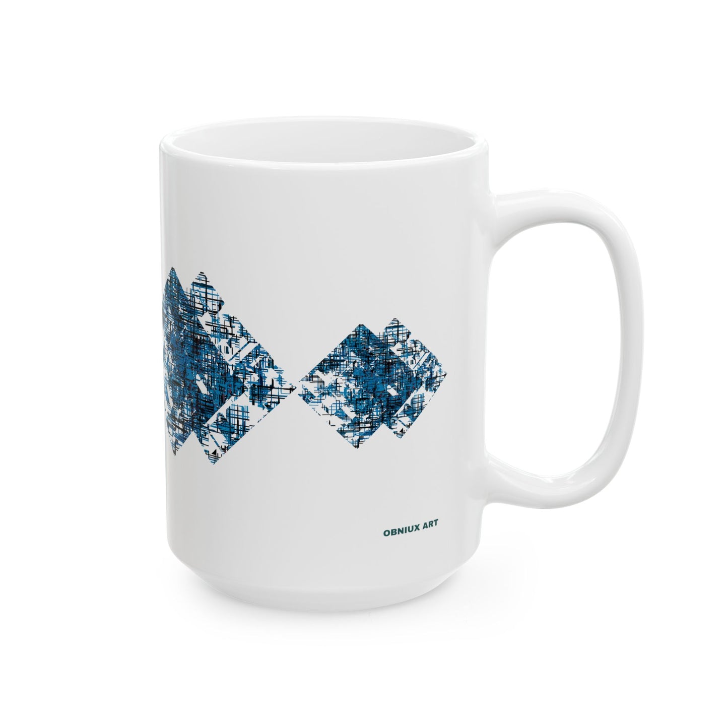 Abstract Blue Cross Ceramic Mug — Modern Geometric Coffee Mug (11oz, 15oz)