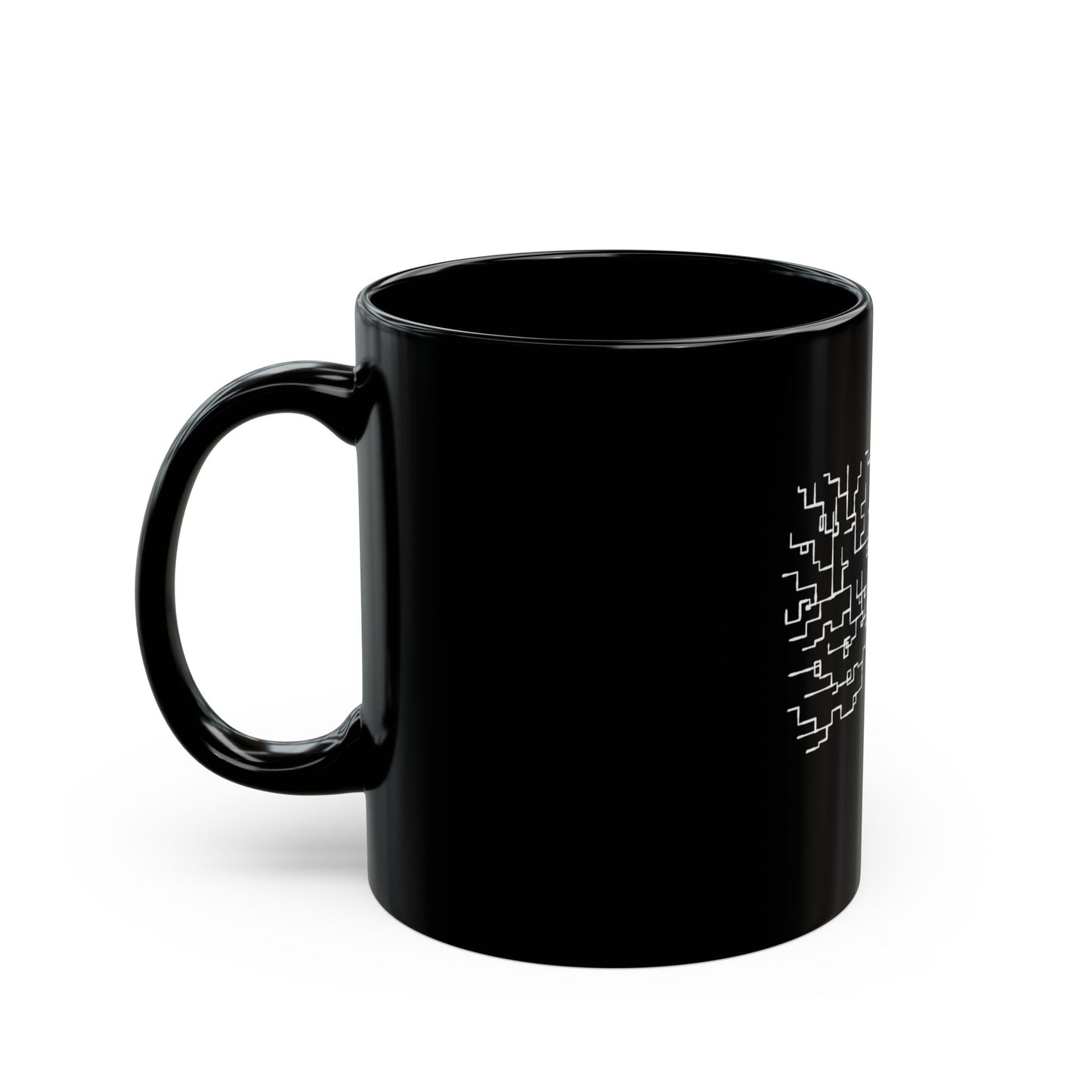 Circuit Tree Black Coffee Mug — Techy Geometric Tree Design (11oz & 15oz)
