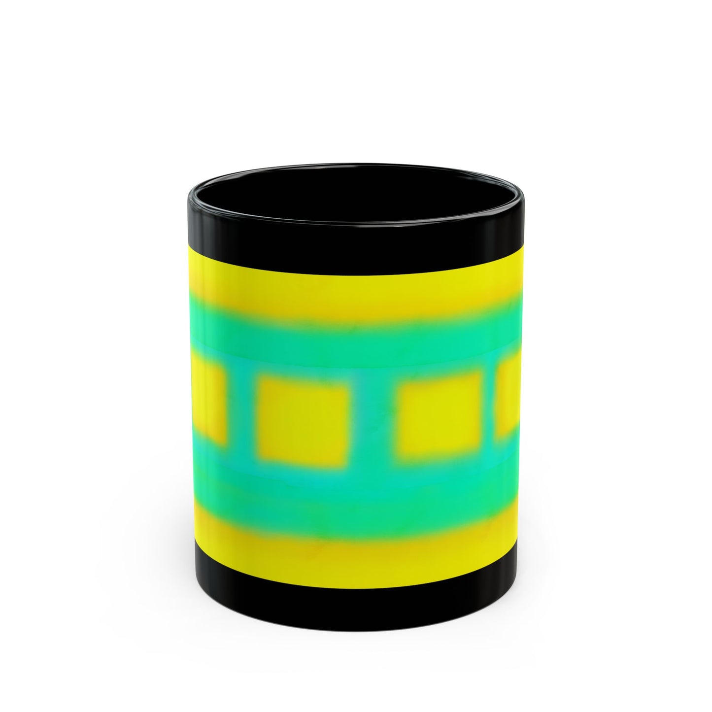 Abstract Neon Stripe Mug — Bright Yellow & Teal Geometric Coffee Cup