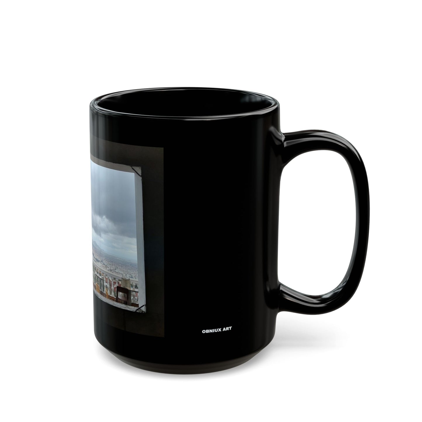 Scenic Cityscape Black Coffee Mug — Panoramic Skyline Photo (11oz/15oz)