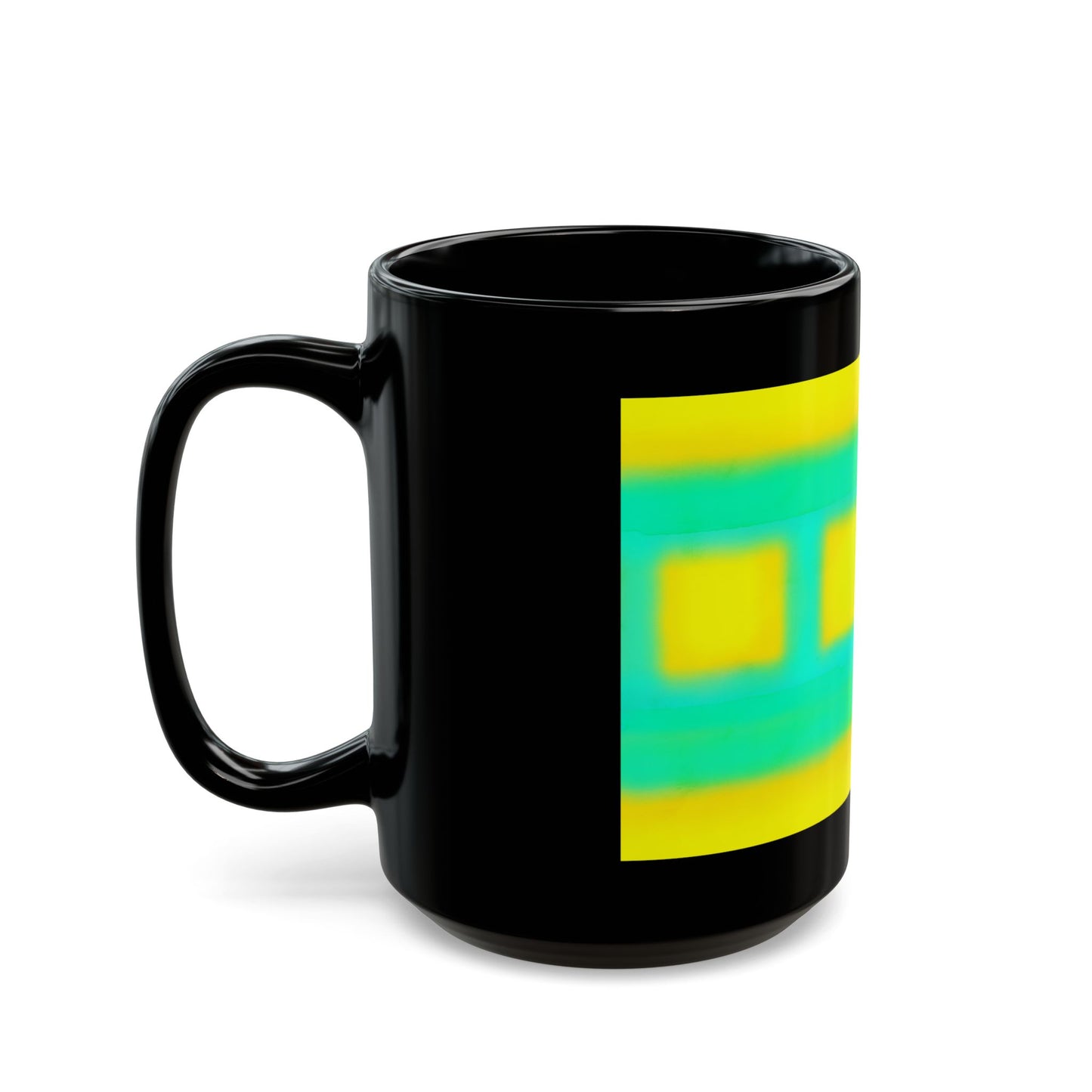 Abstract Neon Stripe Mug — Bright Yellow & Teal Geometric Coffee Cup