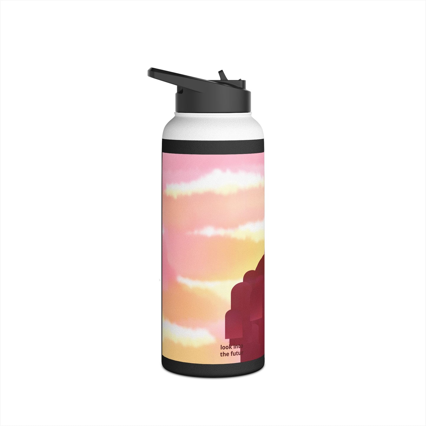 Sunset Silhouette "windows of future possibilities" Stainless Steel Water Bottle — Gradient Sky & Archway Design