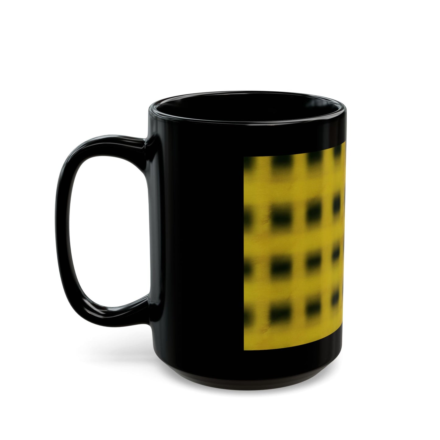 Yellow Grid Pattern Black Mug – Modern Geometric 11oz & 15oz