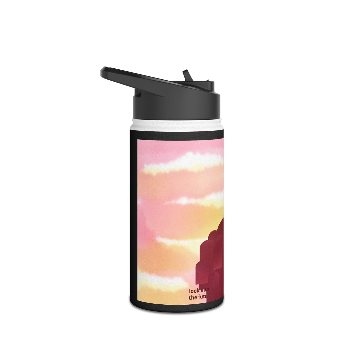 Sunset Silhouette "windows of future possibilities" Stainless Steel Water Bottle — Gradient Sky & Archway Design