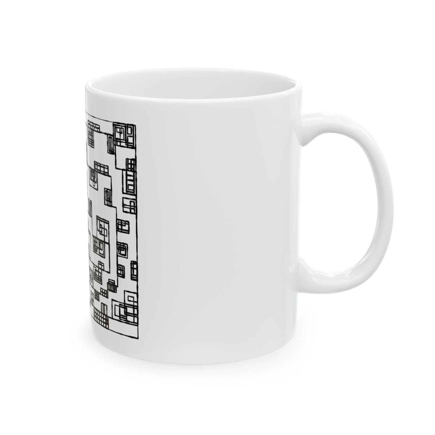 Black Geometric Maze Ceramic Mug — Modern Patterned 11oz/15oz Coffee Mug
