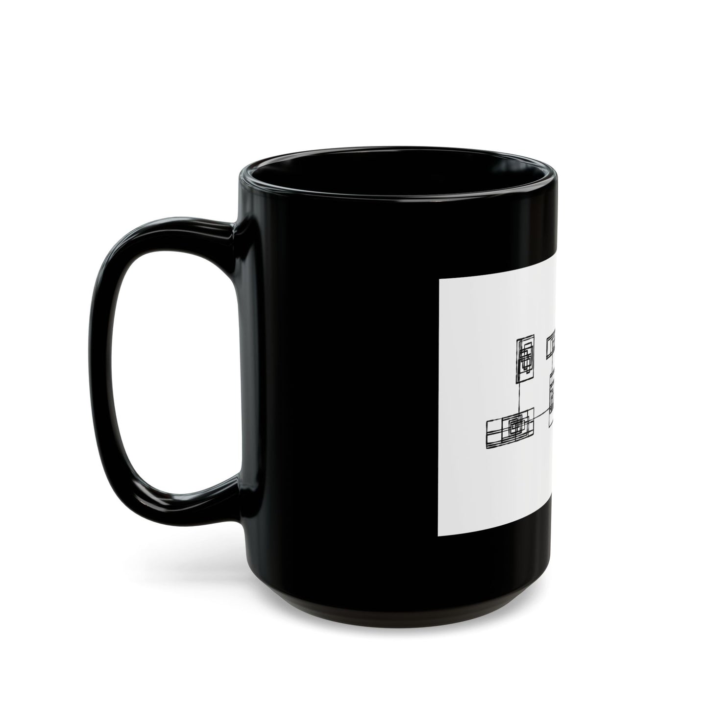 Black Ceramic Mug with Minimalist Geometric Blueprint Design — Modern Architectural Coffee mug(11oz, 15oz)