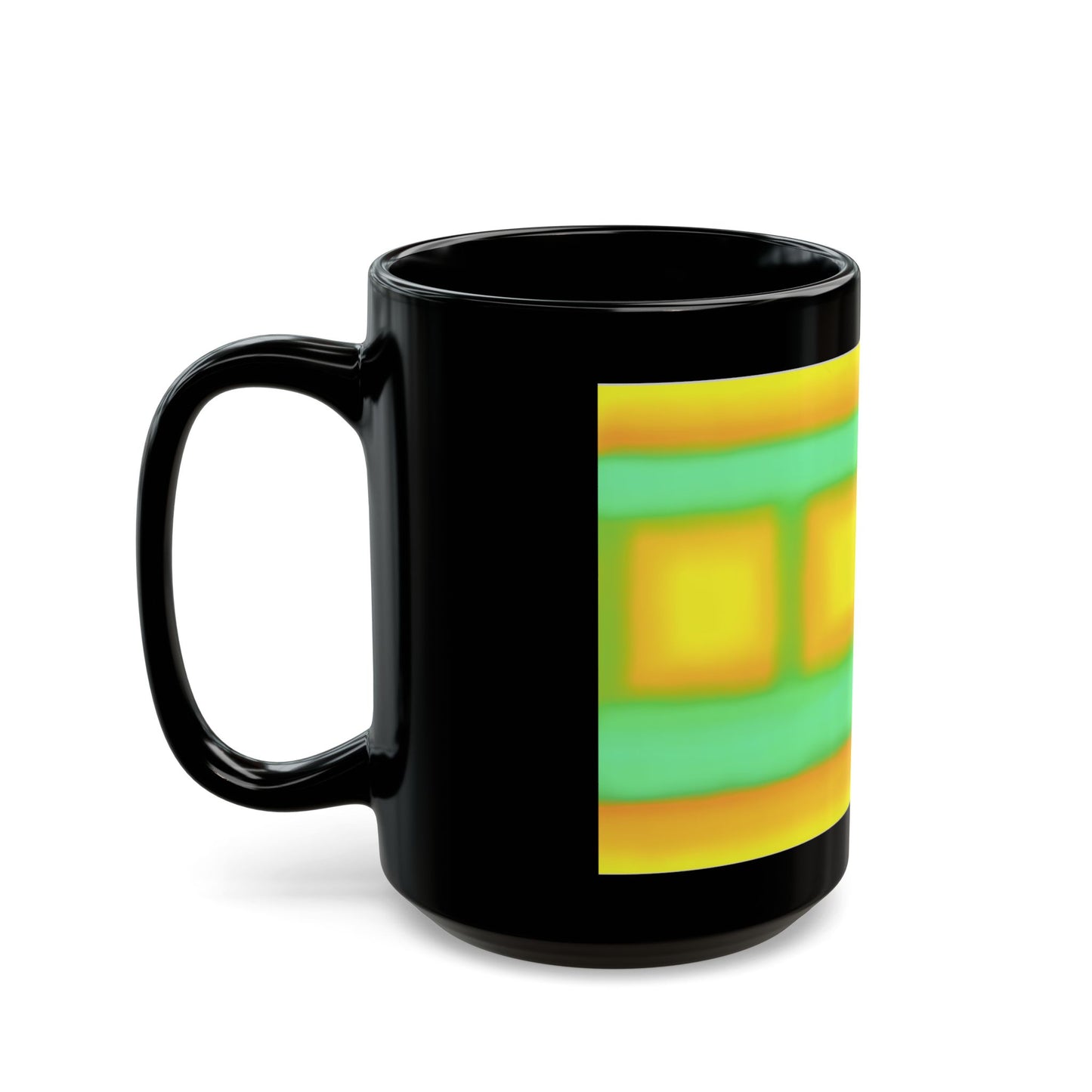 "Sun Series" Black Mug — Vibrant Yellow & Teal Pattern (11oz/15oz)