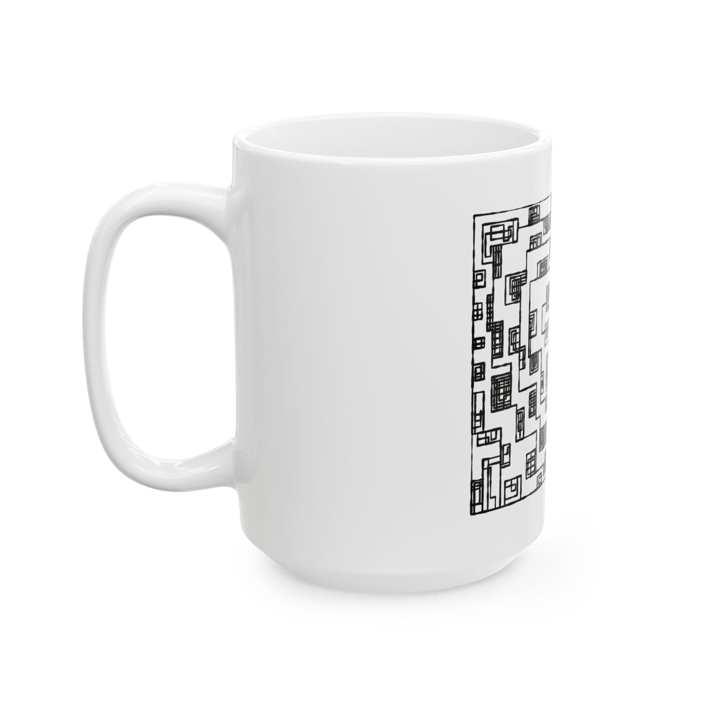 Black Geometric Maze Ceramic Mug — Modern Patterned 11oz/15oz Coffee Mug