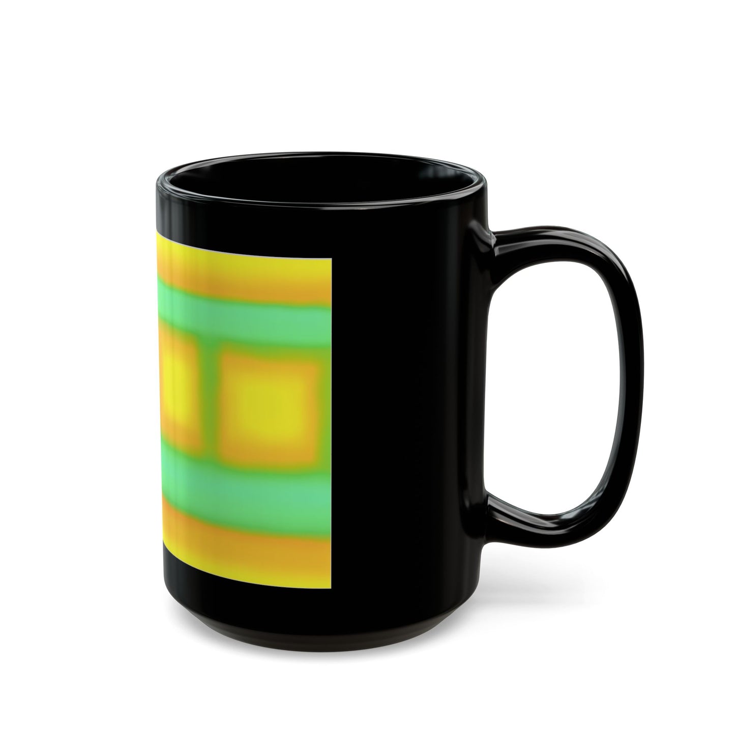 "Sun Series" Black Mug — Vibrant Yellow & Teal Pattern (11oz/15oz)