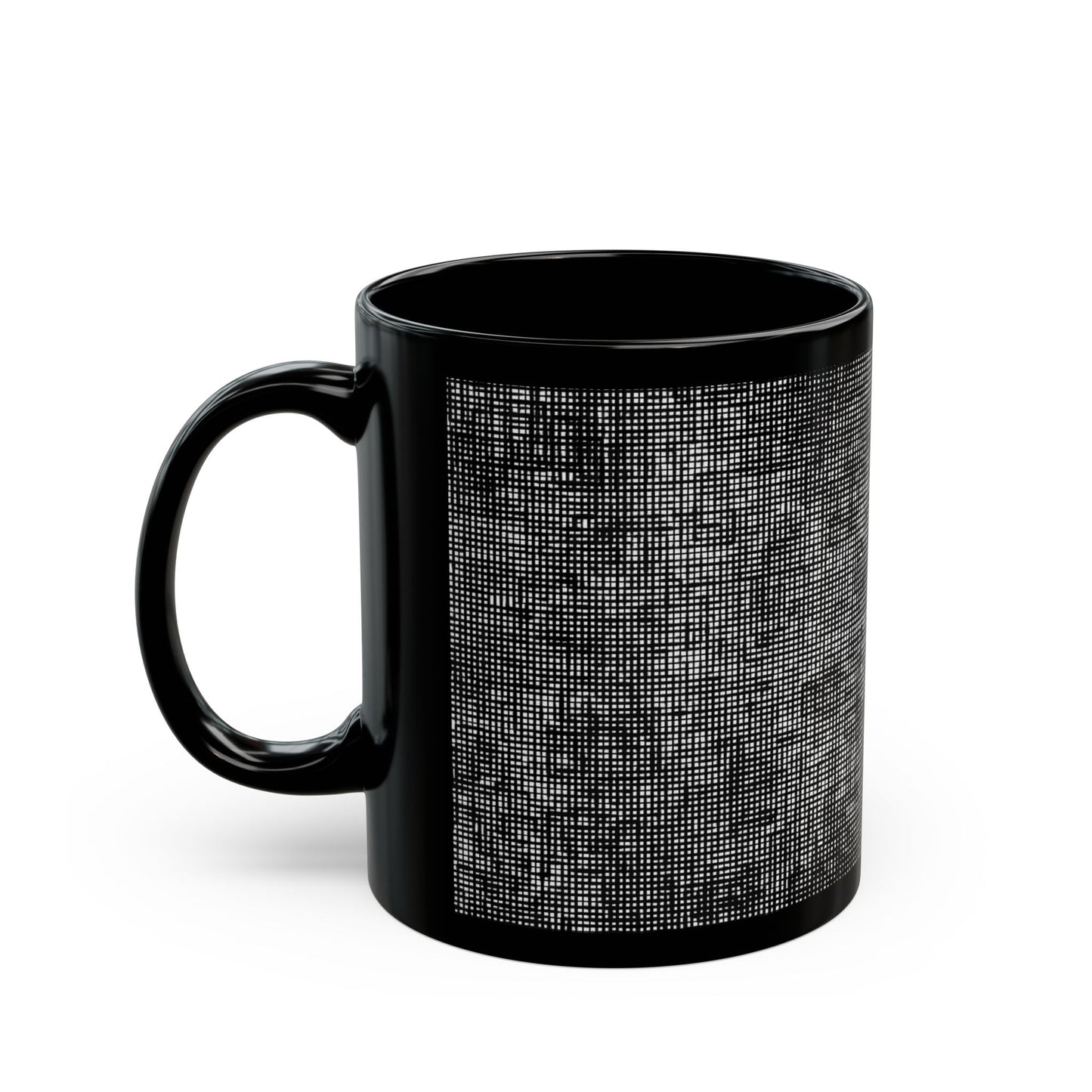 Black Textured Mug "Shadow figures" - Modern black Plaid Ceramic Cup (11oz, 15oz)