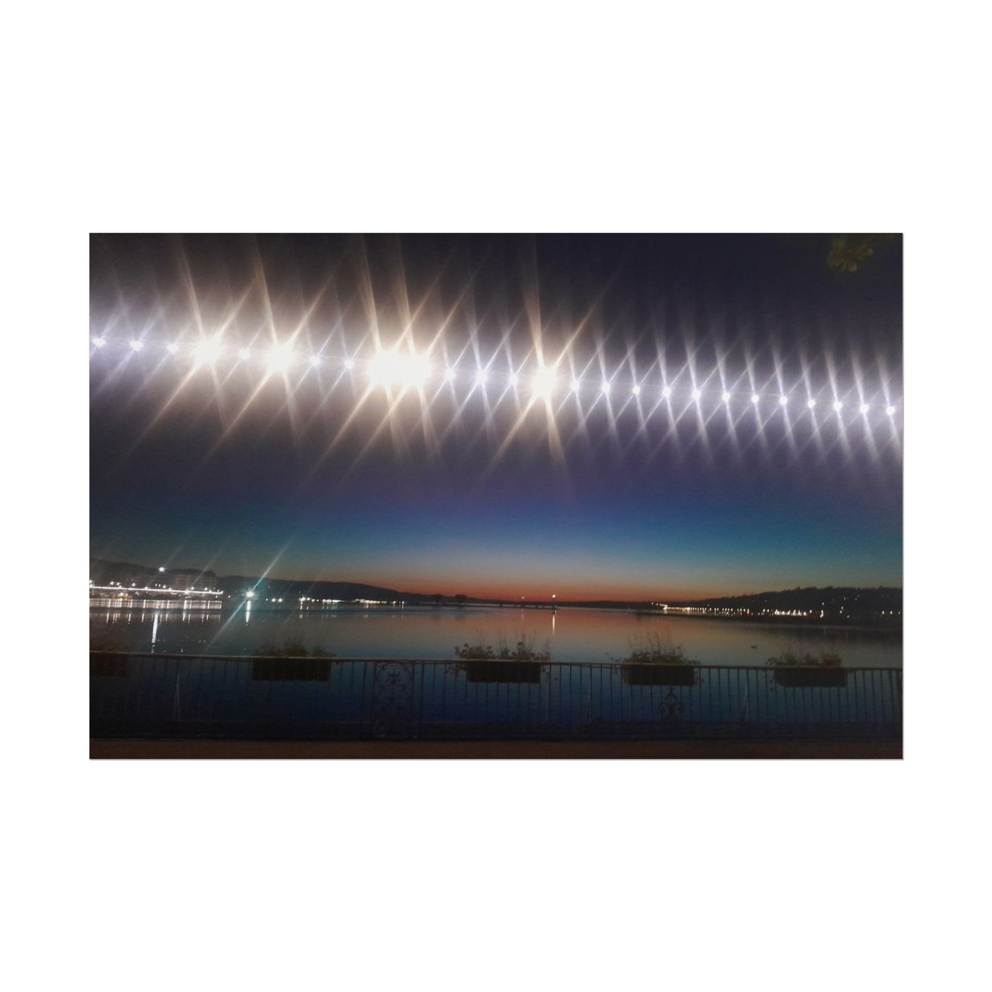 Night Harbor Rolled Poster — Sparkling Light Reflections Over Waterfront